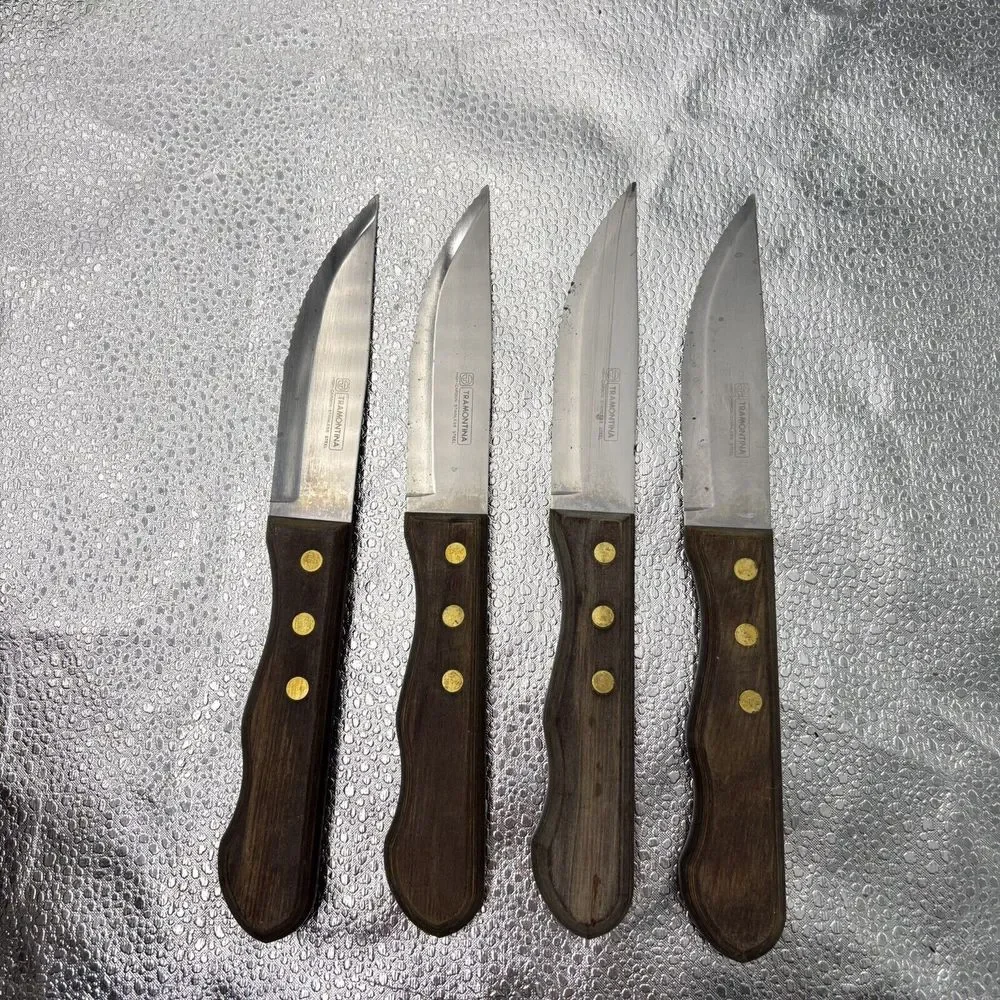 Tramontina 4 Set Steak Knives High Carbon Stainless Wood Handle 4.75